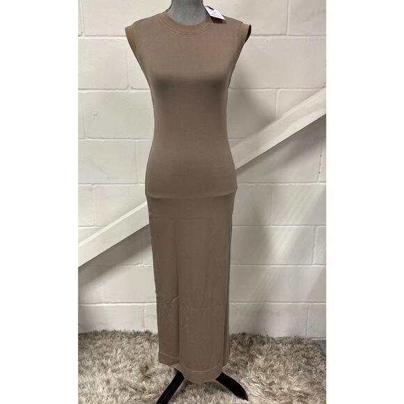 Rowan Ellis Contour Tank Sleeveless Slit Cotton Midi Dress in Stone Beige S NWT - Picture 2 of 11